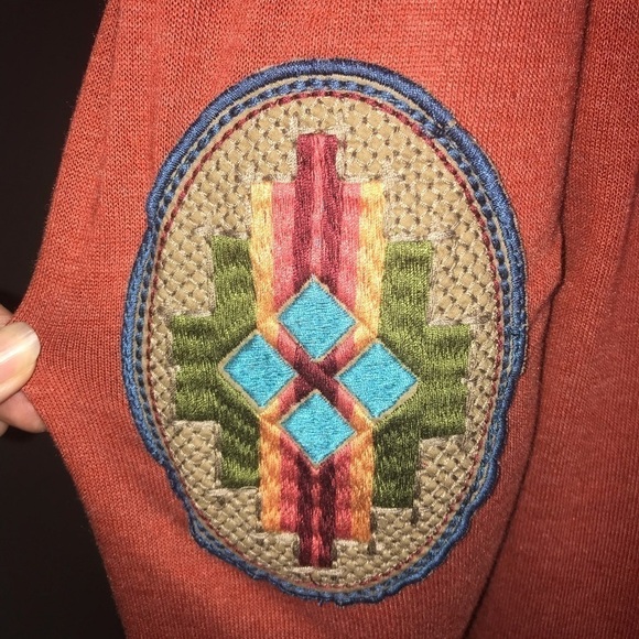 Twenty Second NWT Boho Embroidered Long Sleeve Top – Rust Orange, Size Medium - Picture 2 of 8